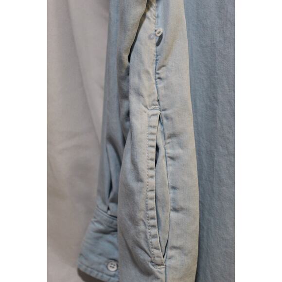 Merona Blue Chambray Shirt Dress 1/2 Button-up Women's XXL Pockets Long Sleeve - Picture 3 of 10